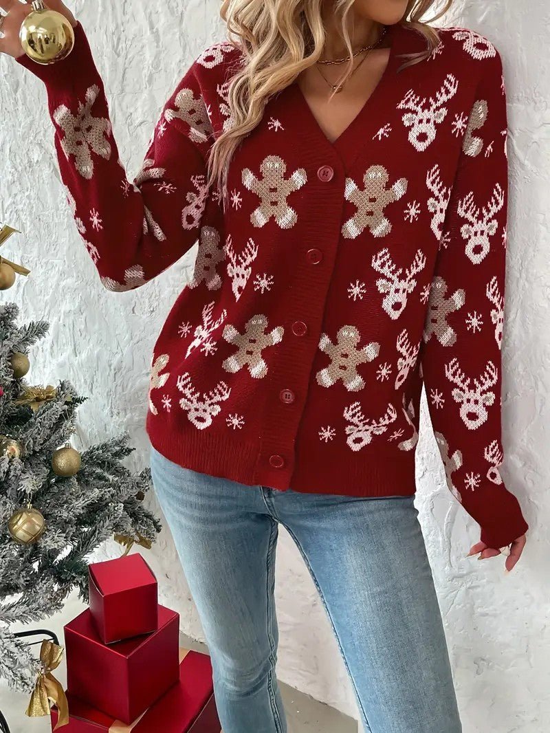 Women’s Reindeer & Snowflake V - Neck Cardigan - Ladies Christmas Jumpers - Wild Eye Vision