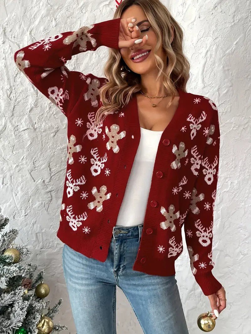 Women’s Reindeer & Snowflake V - Neck Cardigan - Ladies Christmas Jumpers - Wild Eye Vision