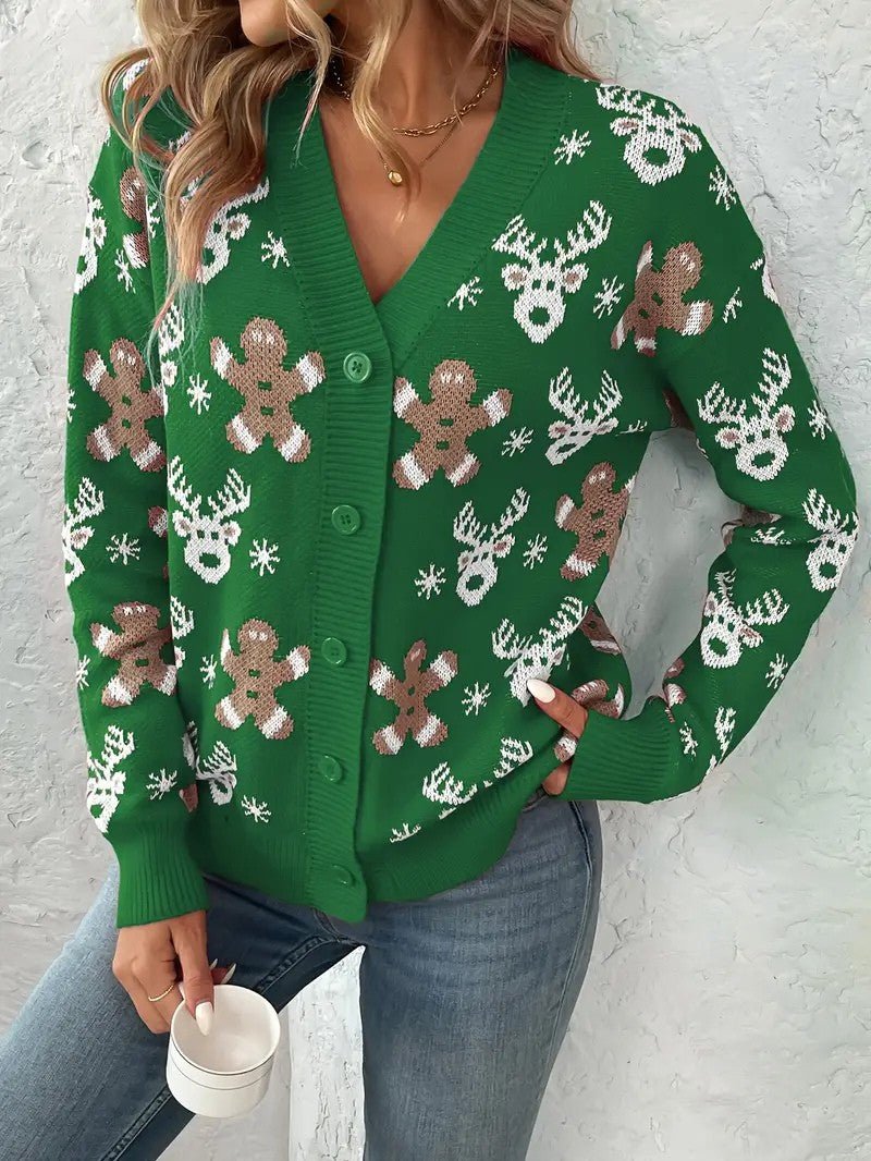 Women’s Reindeer & Snowflake V - Neck Cardigan - Ladies Christmas Jumpers - Wild Eye Vision