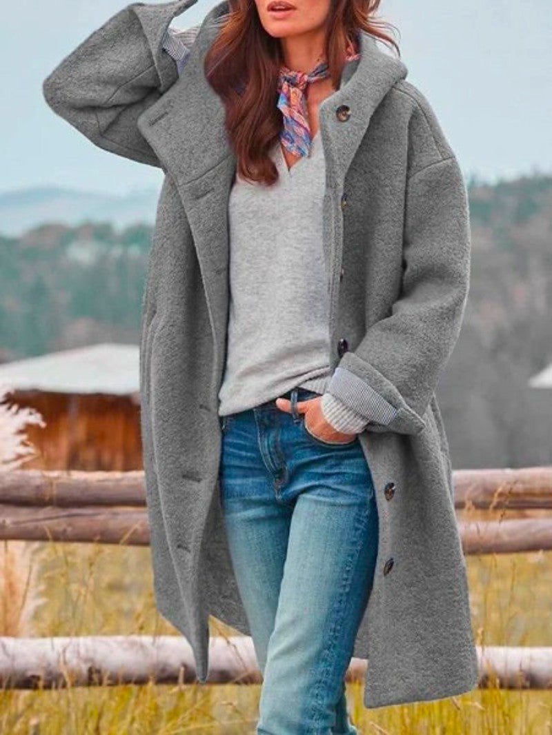 Women's Relaxed Wool Blend Coat with Hood - Women's Coat - Wild Eye Vision