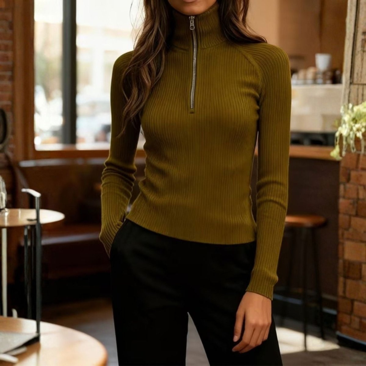 Women’s Ribbed Half Zip Top - Women Quarter Zip Pullover - Wild Eye Vision