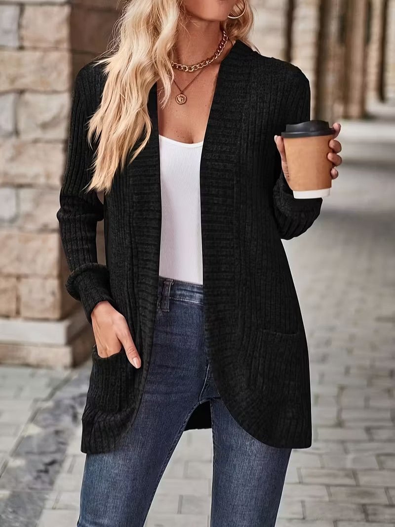 Women's Ribbed Knit Cardigan with Pockets - Women Knit Cardigan - Wild Eye Vision