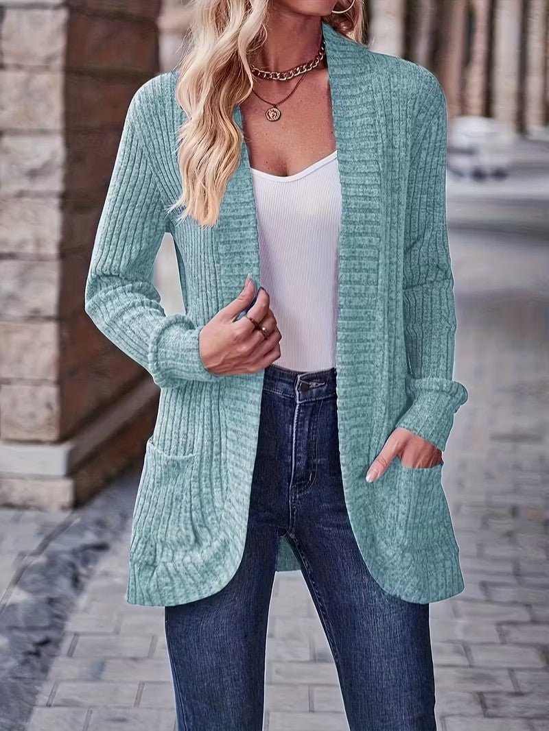 Women's Ribbed Knit Cardigan with Pockets - Women Knit Cardigan - Wild Eye Vision