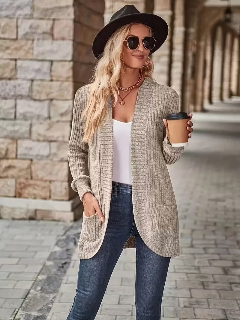 Women's Ribbed Knit Cardigan with Pockets - Women Knit Cardigan - Wild Eye Vision