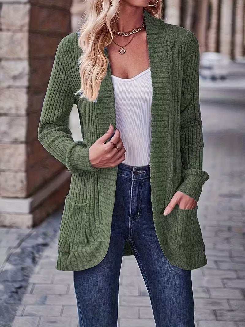 Women's Ribbed Knit Cardigan with Pockets - Women Knit Cardigan - Wild Eye Vision
