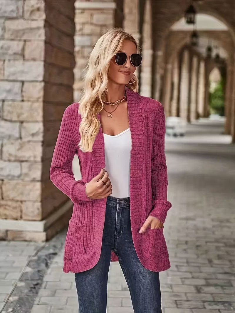 Women's Ribbed Knit Cardigan with Pockets - Women Knit Cardigan - Wild Eye Vision