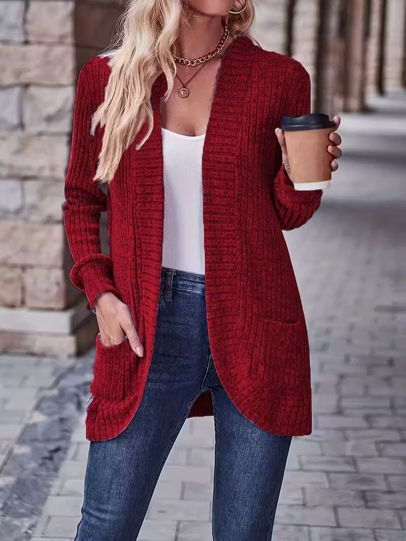Women's Ribbed Knit Cardigan with Pockets - Women Knit Cardigan - Wild Eye Vision