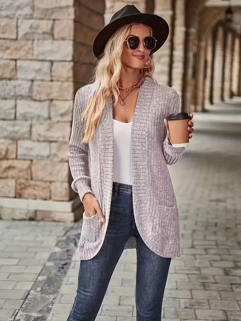 Women's Ribbed Knit Cardigan with Pockets - Women Knit Cardigan - Wild Eye Vision