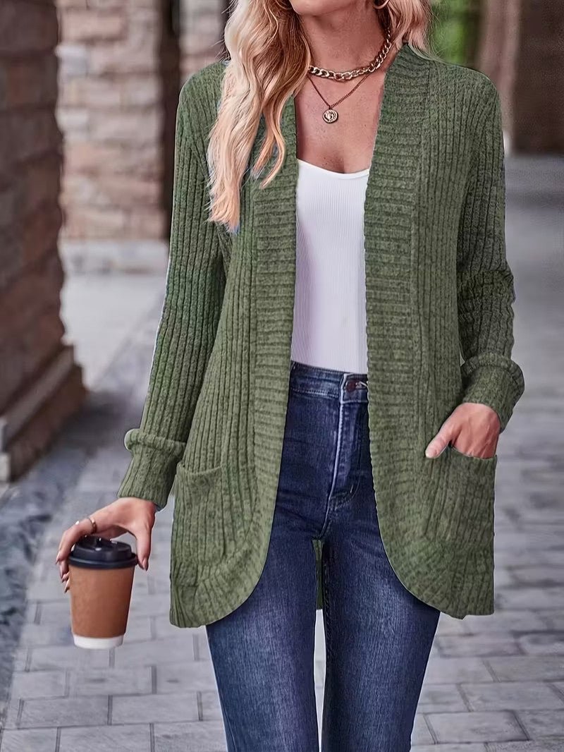Women's Ribbed Knit Cardigan with Pockets - Women Knit Cardigan - Wild Eye Vision