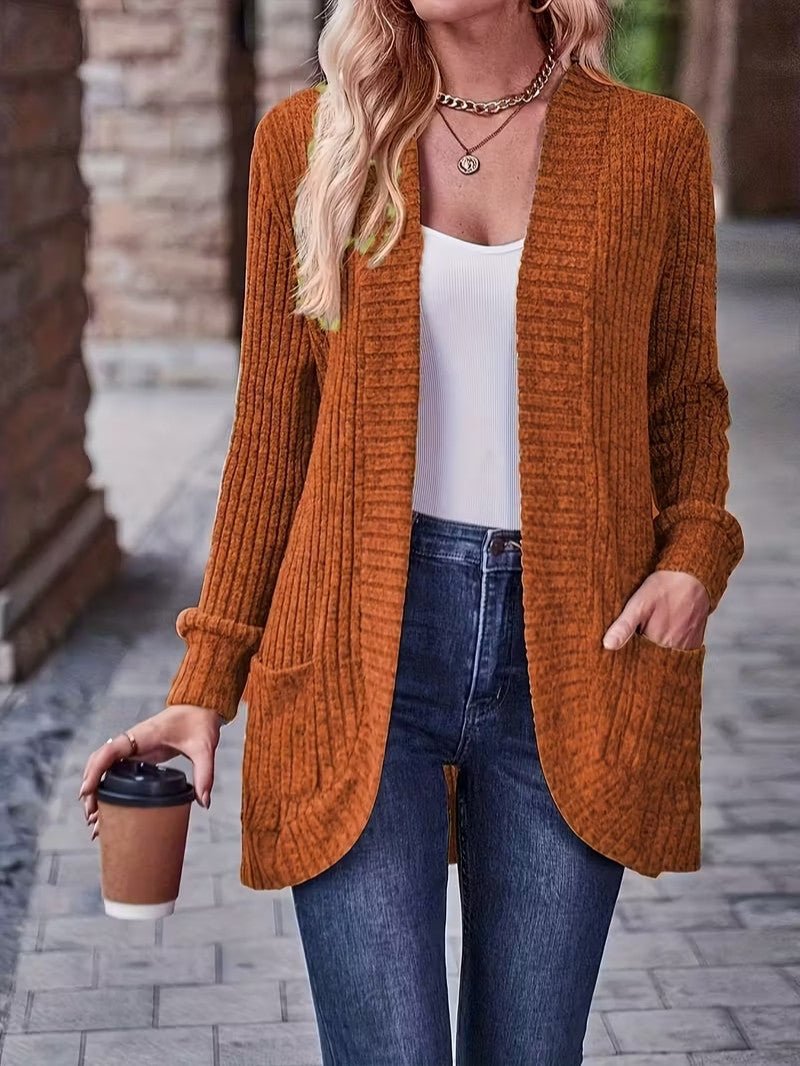 Women's Ribbed Knit Cardigan with Pockets - Women Knit Cardigan - Wild Eye Vision