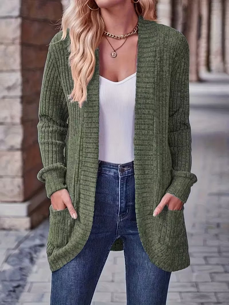 Women's Ribbed Knit Cardigan with Pockets - Women Knit Cardigan - Wild Eye Vision