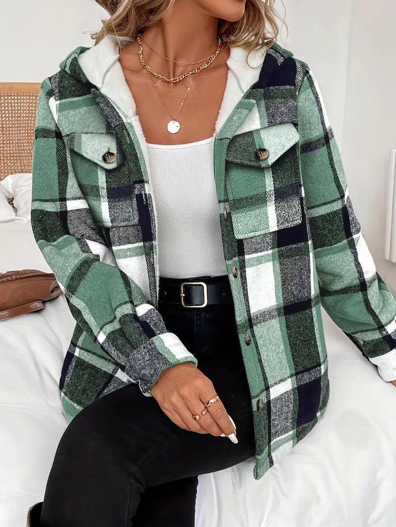 Plaid Hooded Fleece-Lined Shirt Jacket
