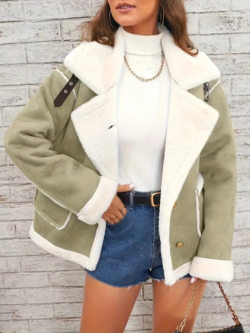 Lapel Collar Faux Suede Winter Jacket