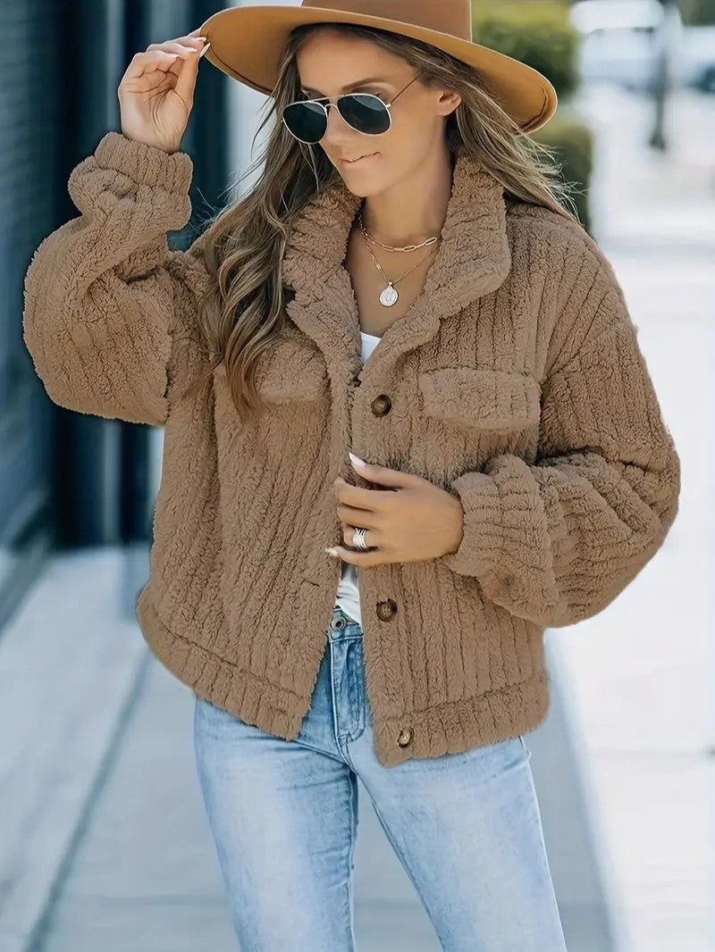Soft Faux Fur Button Trucker Jacket
