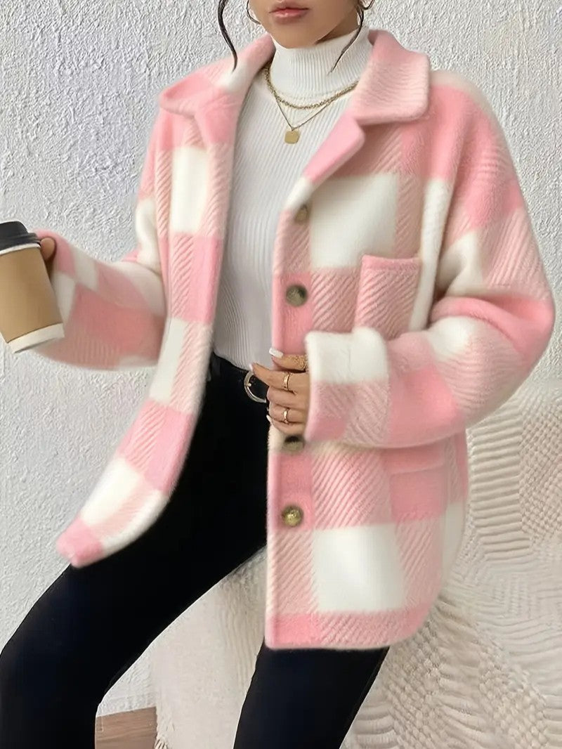 Elegant Plaid Fleece Button Jacket