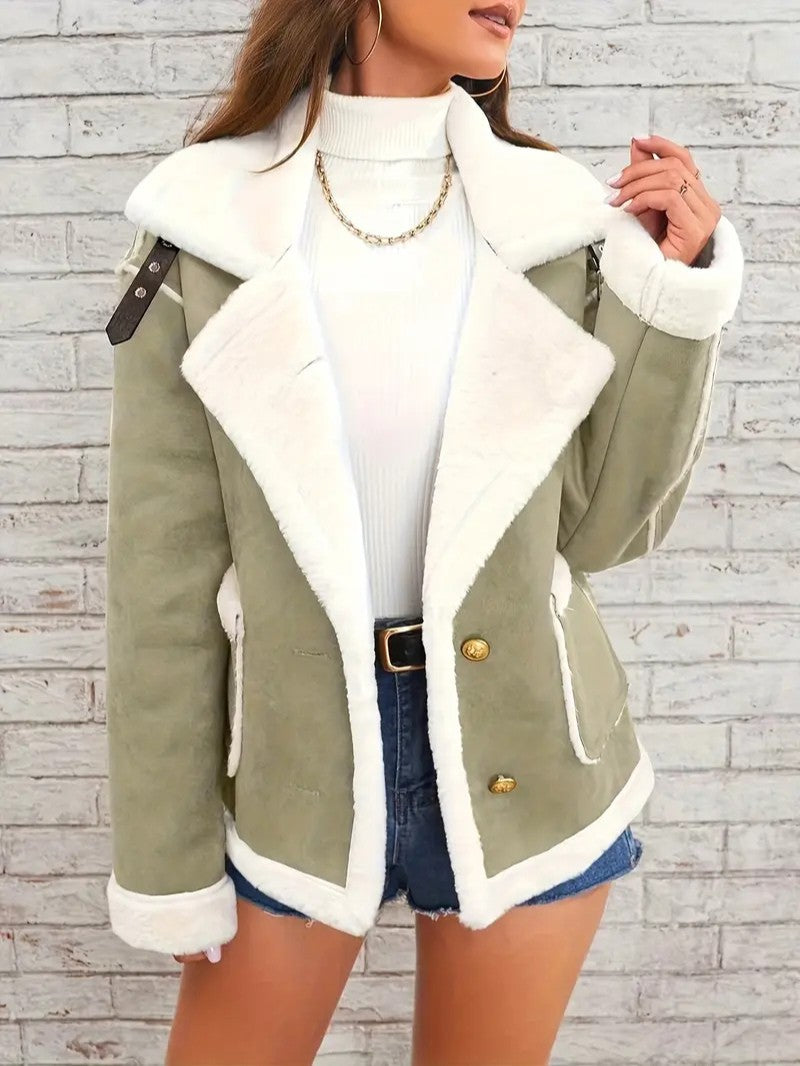 Lapel Collar Faux Suede Winter Jacket