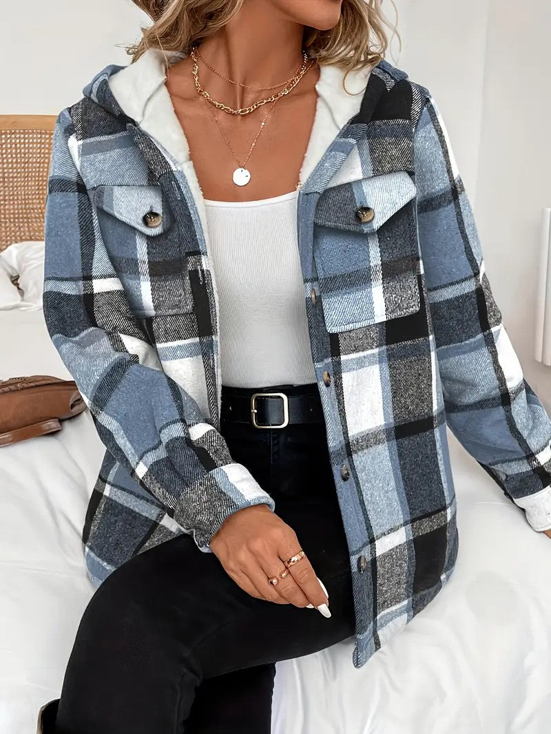 Plaid Hooded Fleece-Lined Shirt Jacket