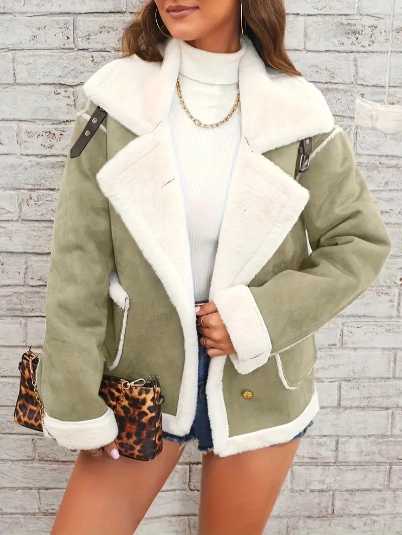 Lapel Collar Faux Suede Winter Jacket