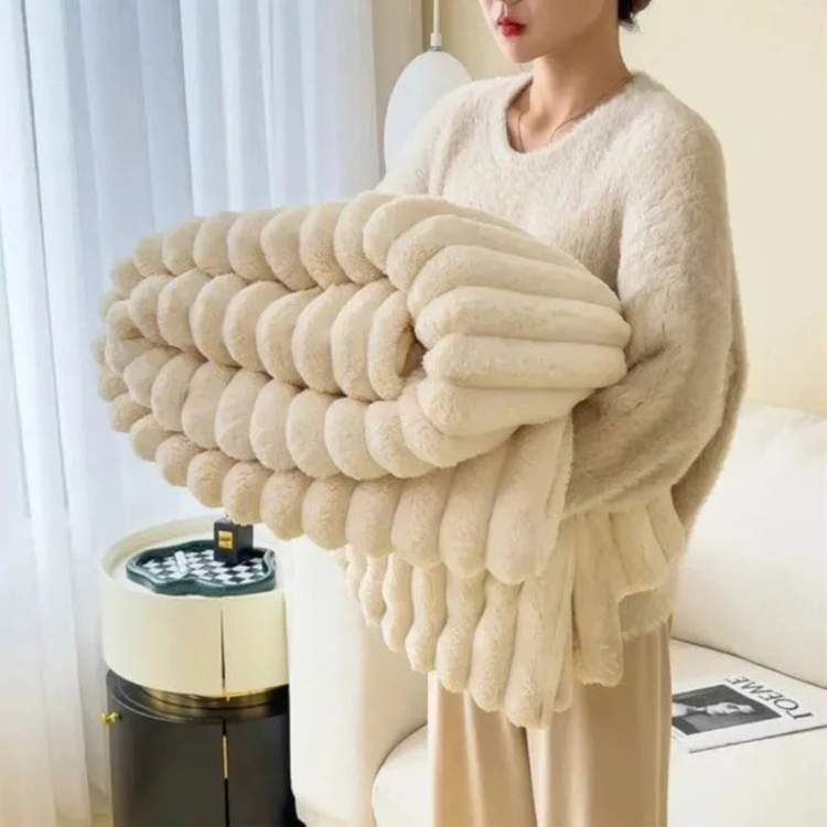 CloudStripe Faux Fur Weighted Blanket