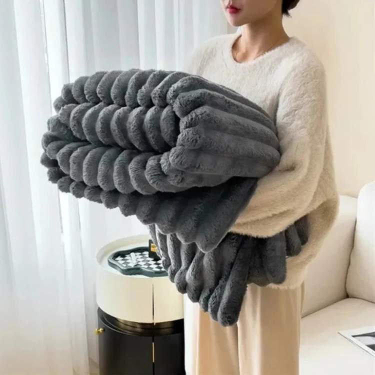CloudStripe Faux Fur Weighted Blanket