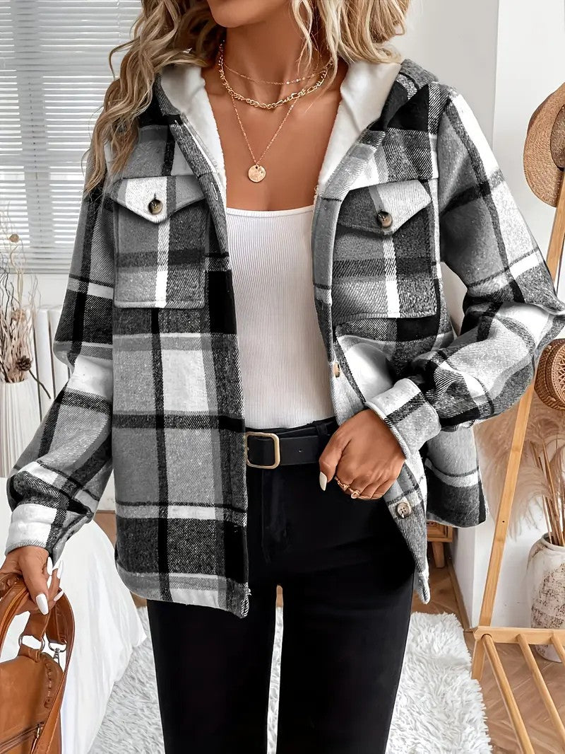 Plaid Hooded Fleece-Lined Shirt Jacket