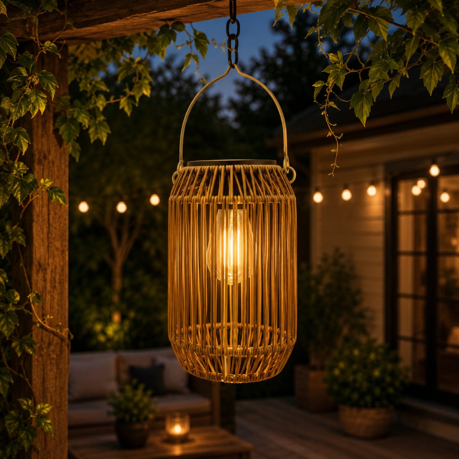 Solar Hanging Rattan Lantern Light