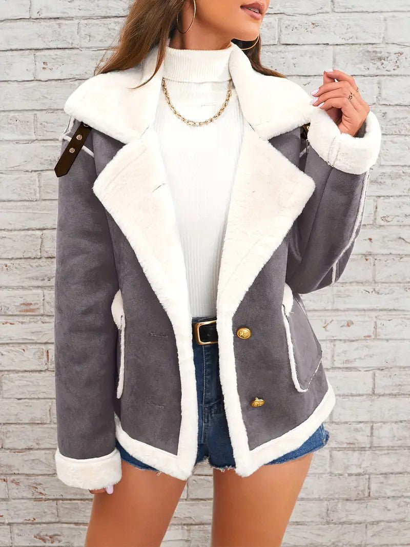 Lapel Collar Faux Suede Winter Jacket