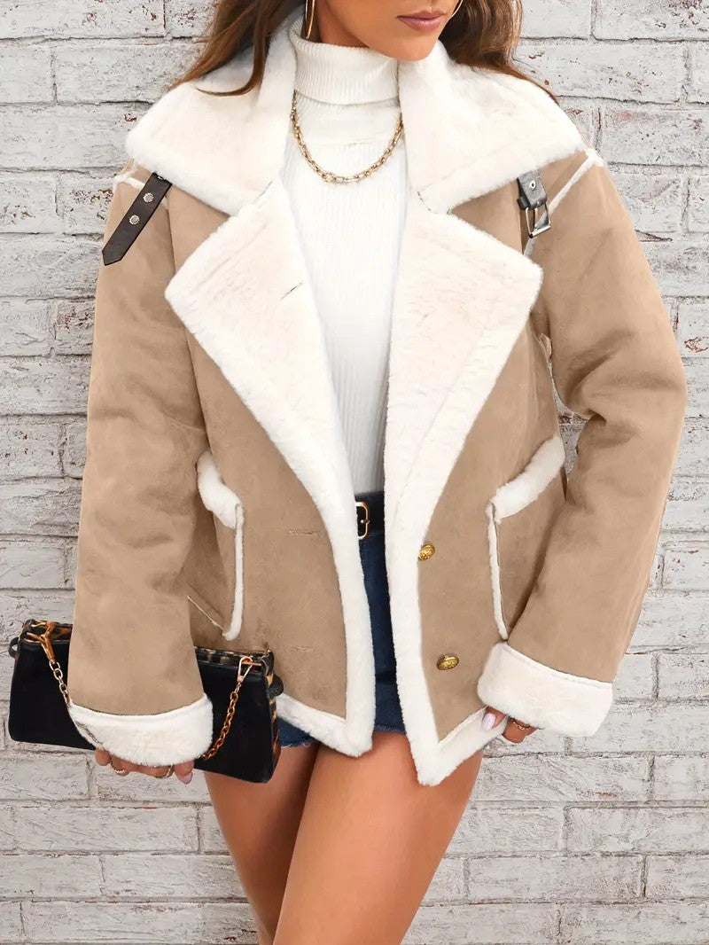 Lapel Collar Faux Suede Winter Jacket