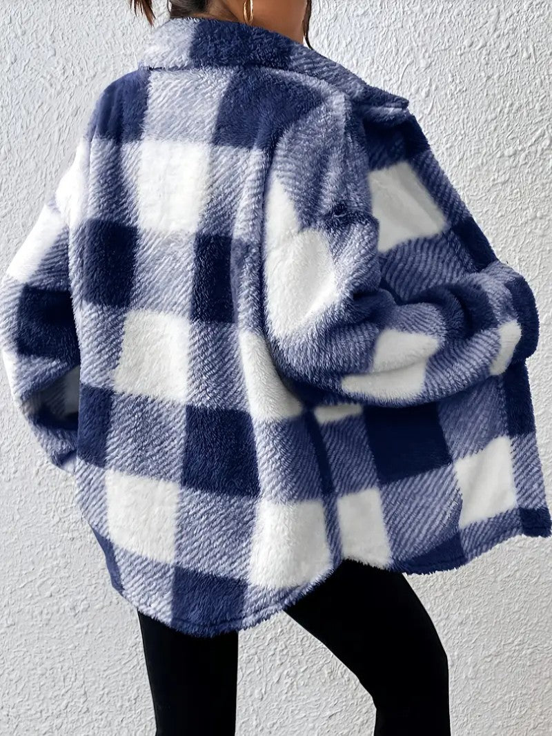 Elegant Plaid Fleece Button Jacket