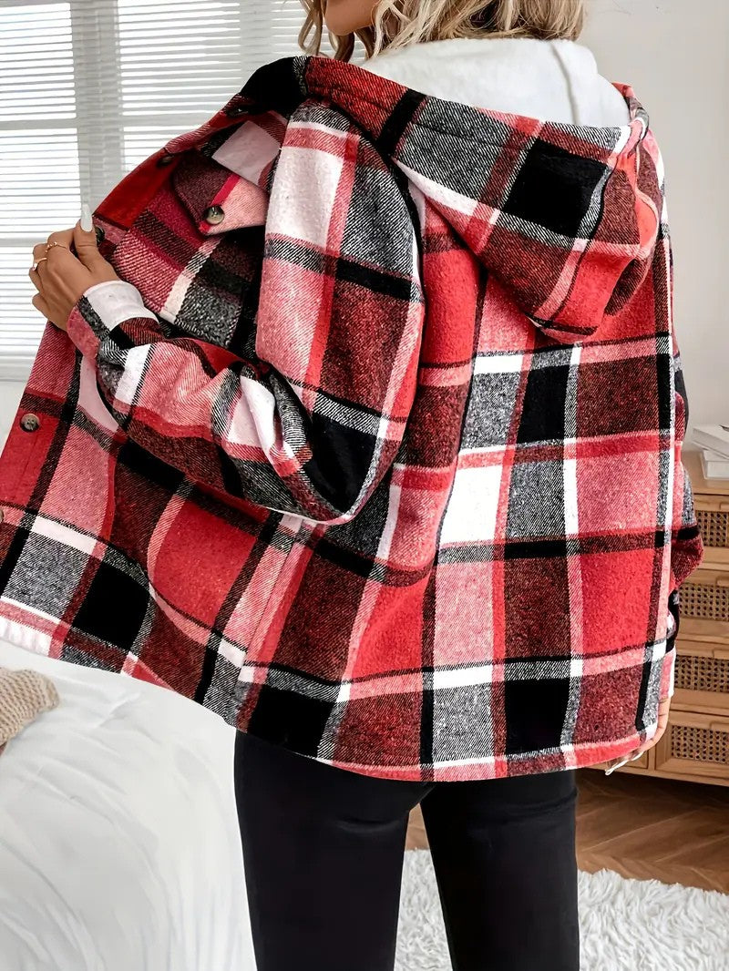 Plaid Hooded Fleece-Lined Shirt Jacket