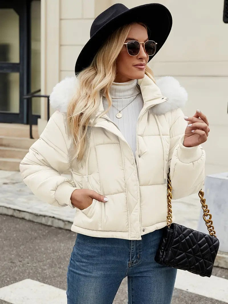 Faux Fur Hooded Short Puffer Jacket