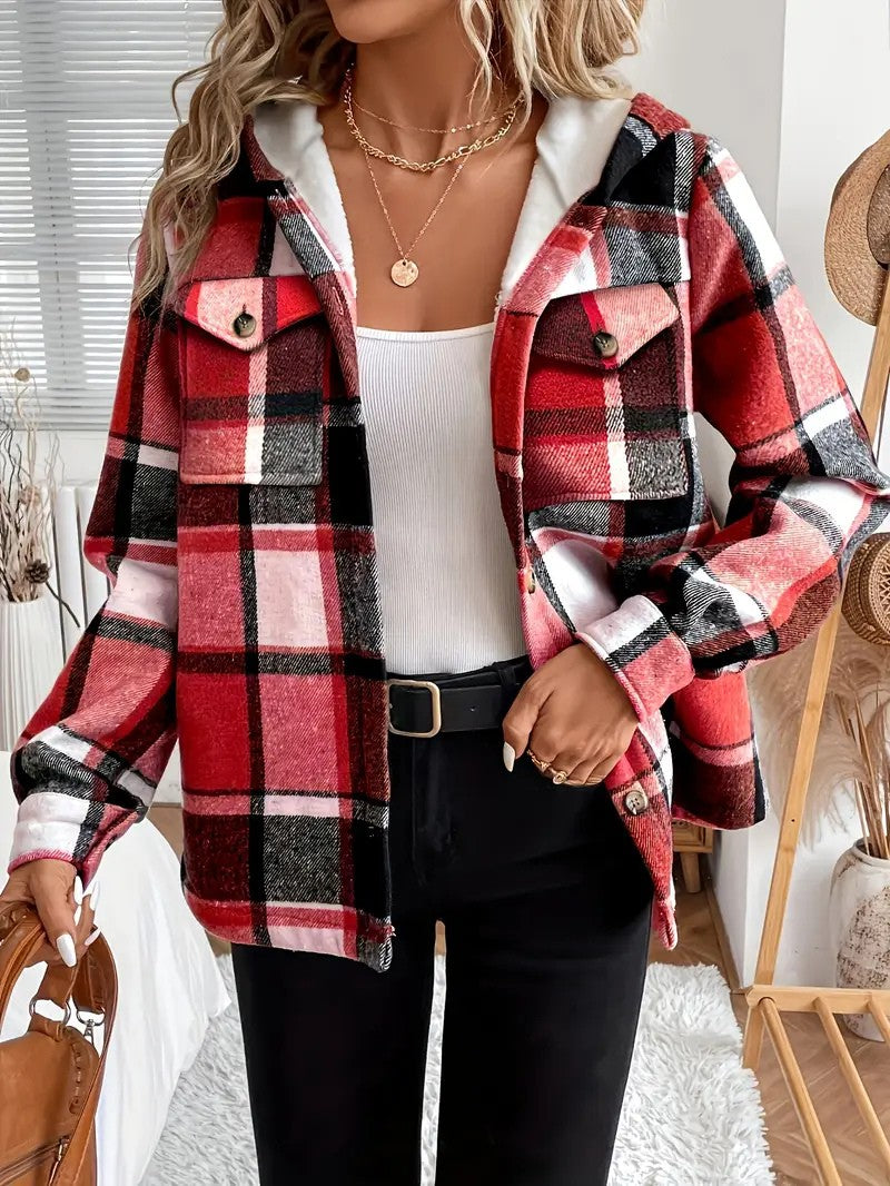 Plaid Hooded Fleece-Lined Shirt Jacket
