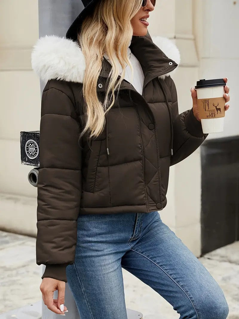 Faux Fur Hooded Short Puffer Jacket