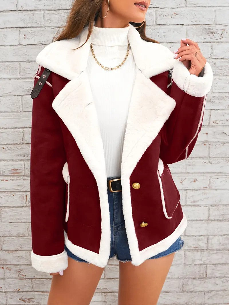 Lapel Collar Faux Suede Winter Jacket