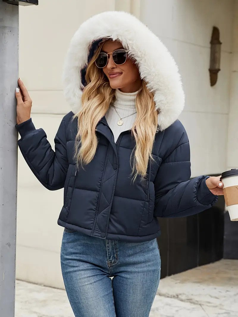 Faux Fur Hooded Short Puffer Jacket