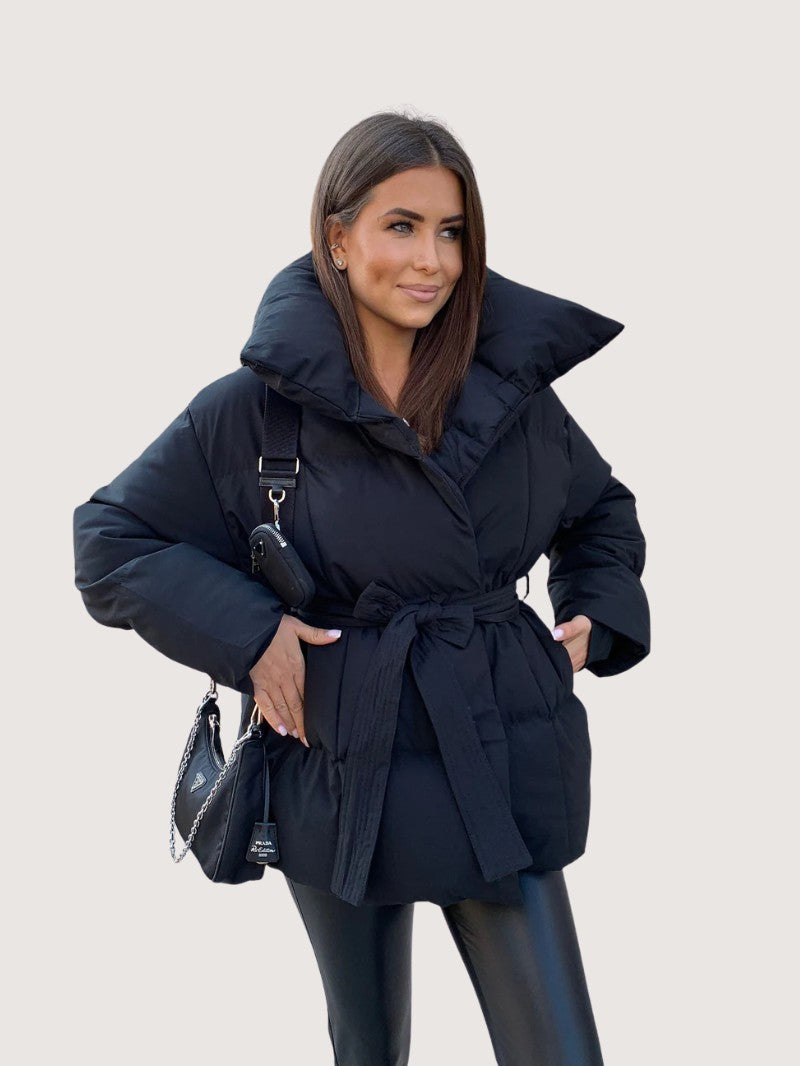 Belted Short Puffer Jacket for Women