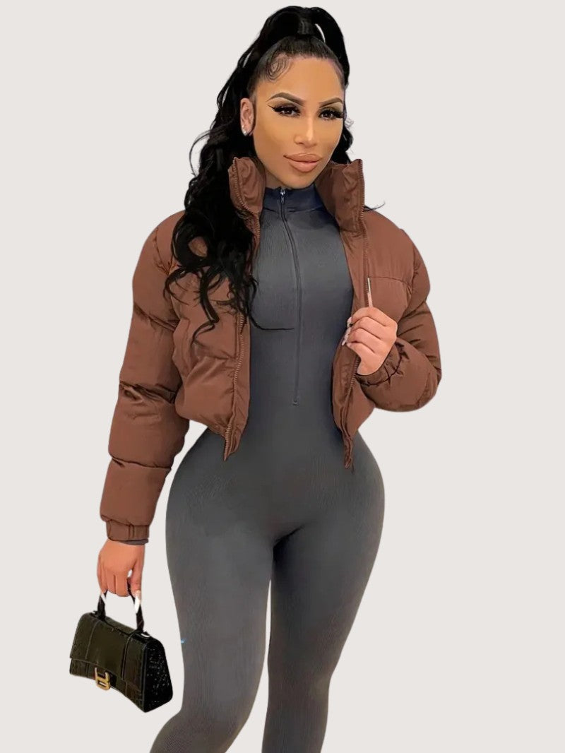 Cropped Zip-Up Puffer Jacket for Women