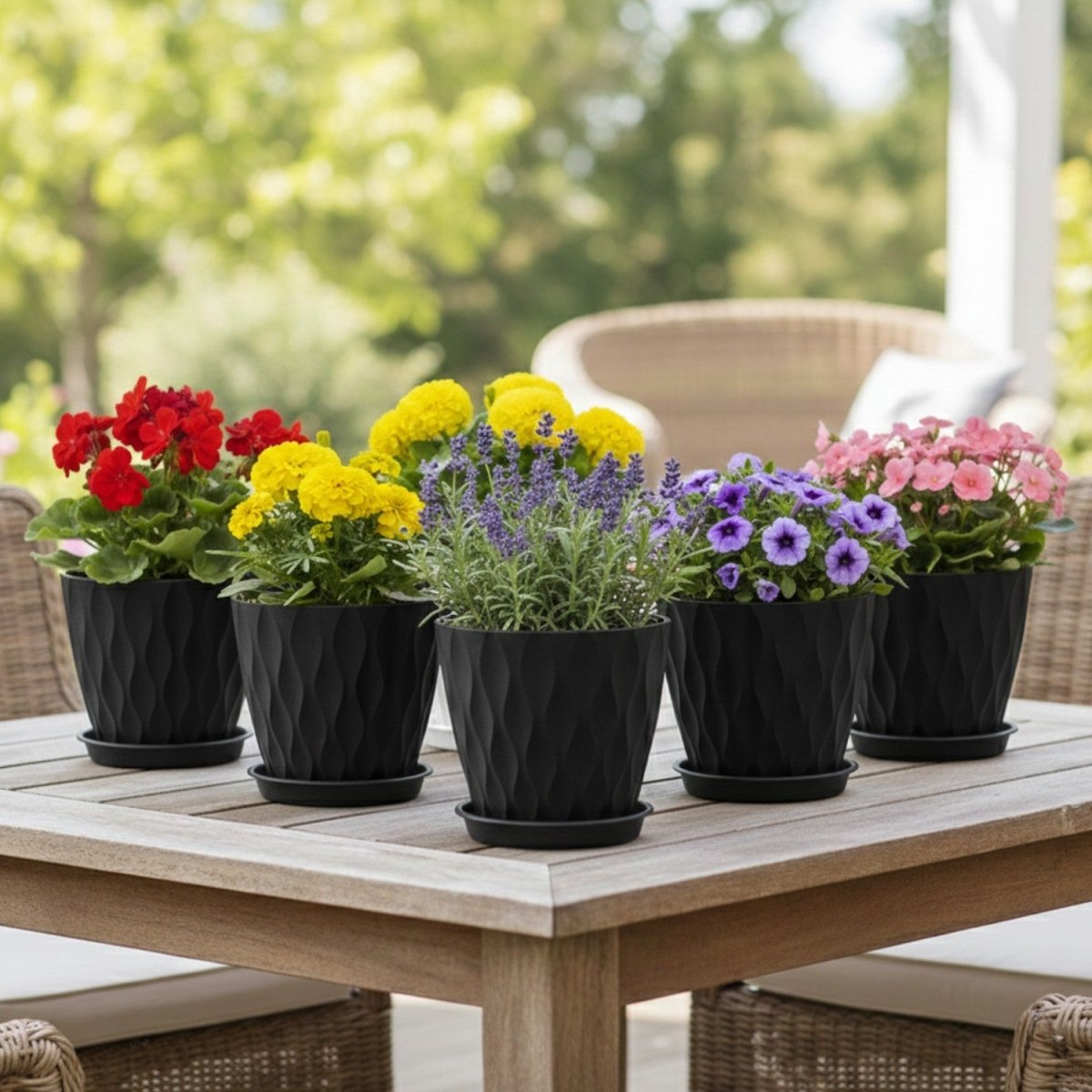 5 - Pack Wave Texture Plant Pots with Drainage - Flowerpot - Wild Eye Vision