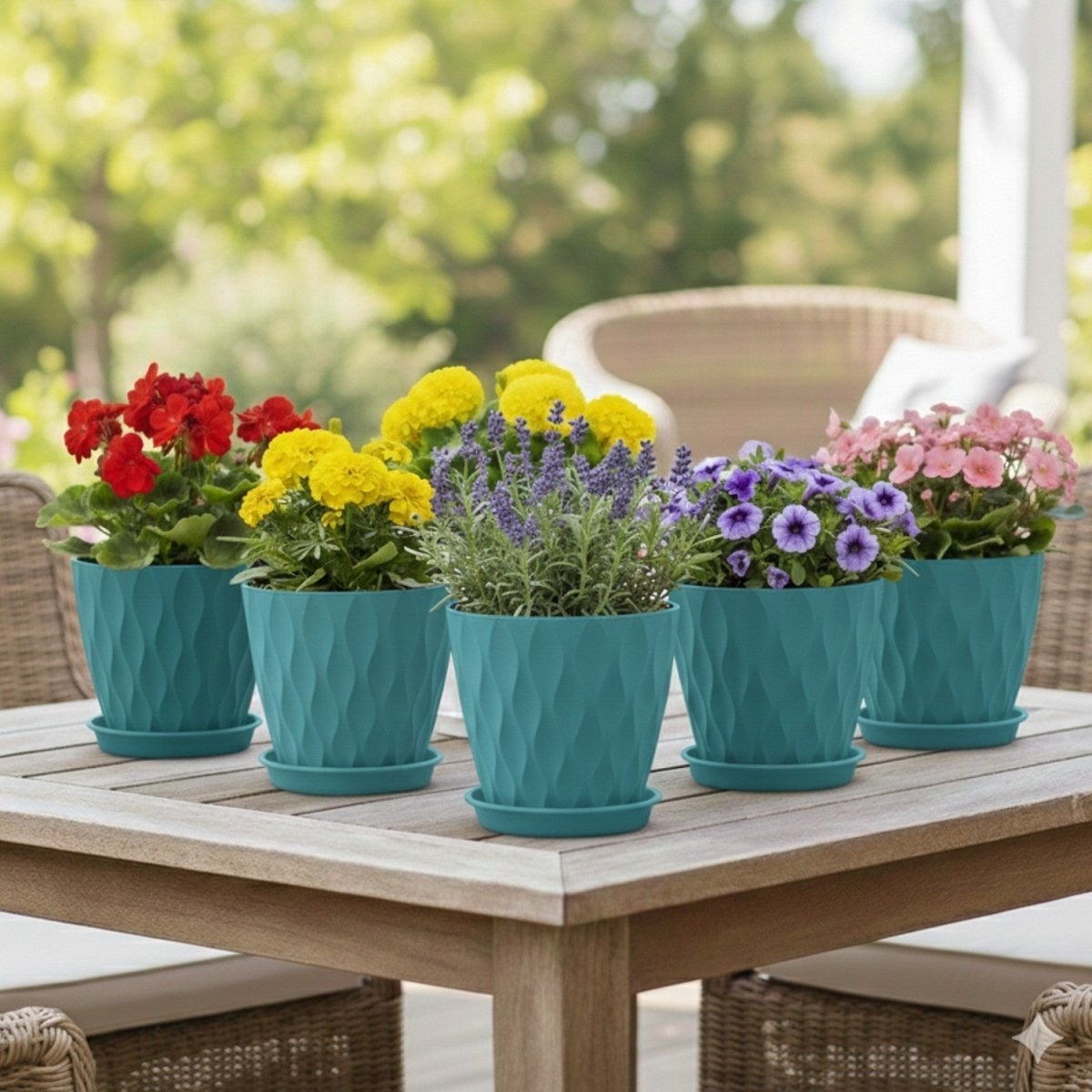 5 - Pack Wave Texture Plant Pots with Drainage - Flowerpot - Wild Eye Vision