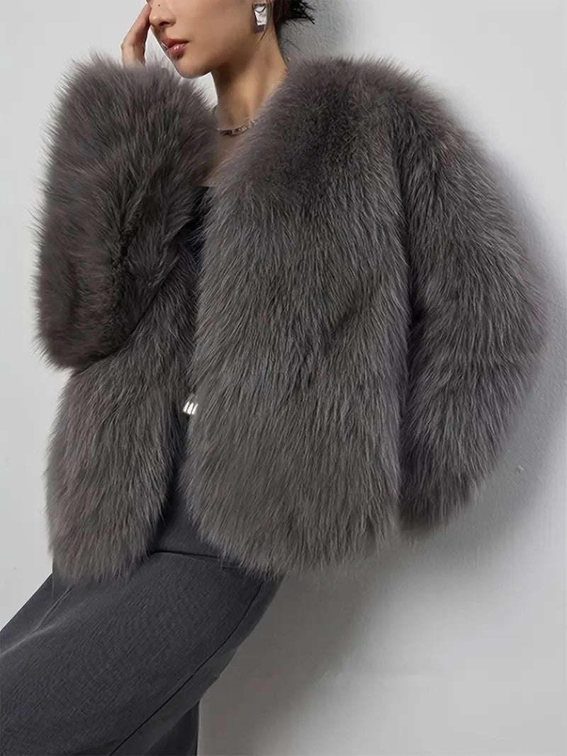 Elegant Faux Fur Long Sleeve Coat