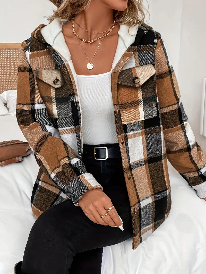 Plaid Hooded Fleece-Lined Shirt Jacket