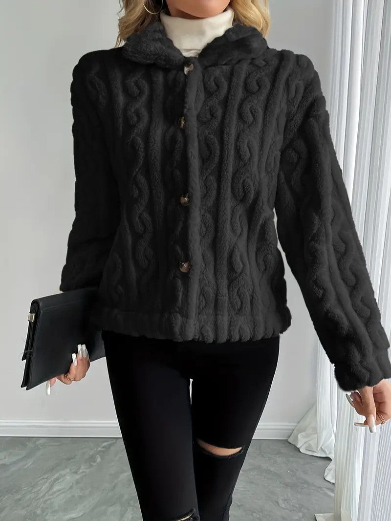 Elegant Button Lapel Teddy Jacket