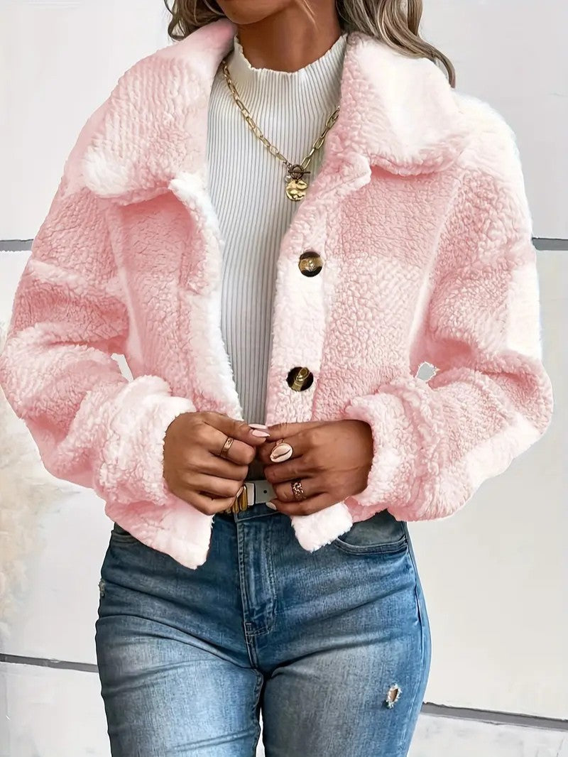 Cozy Plaid Button-Front Teddy Jacket