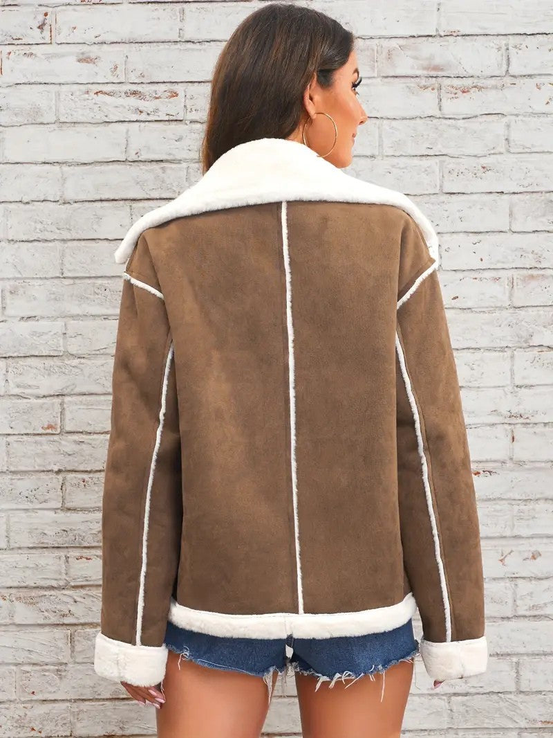 Lapel Collar Faux Suede Winter Jacket