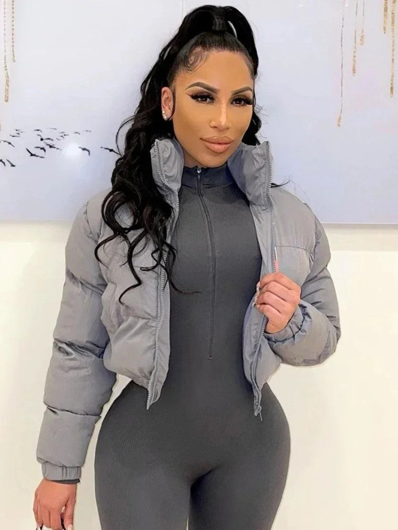 Cropped Zip-Up Puffer Jacket for Women