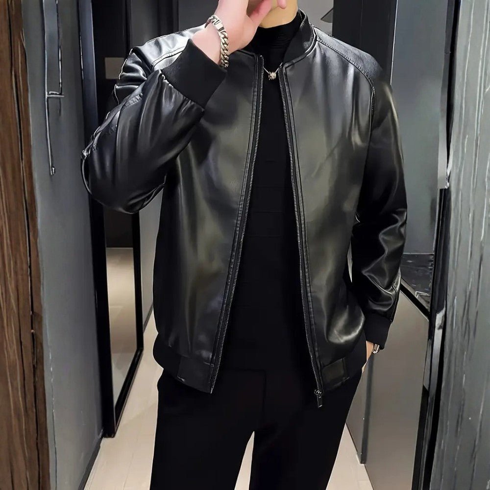 Casual Baseball Collar Leather Jacket - Men's Leather Jacket - Wild Eye Vision