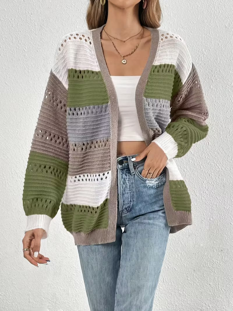 Color Block Knit Cardigan - Women Knit Cardigan - Wild Eye Vision