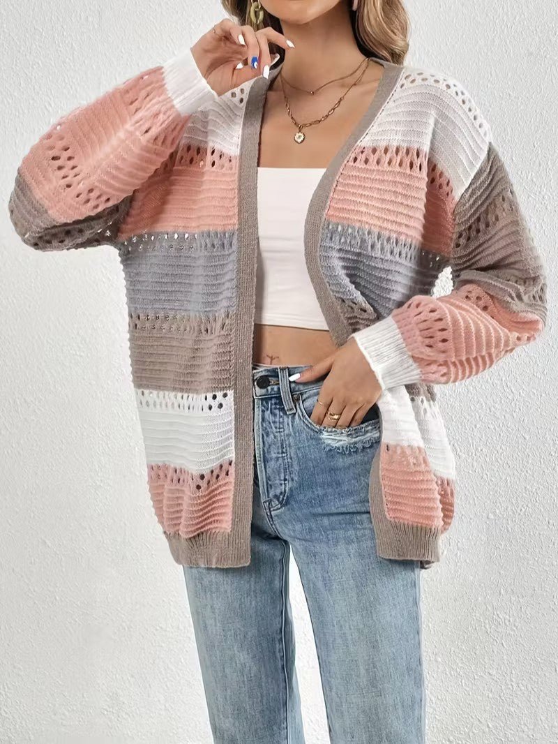 Color Block Knit Cardigan - Women Knit Cardigan - Wild Eye Vision
