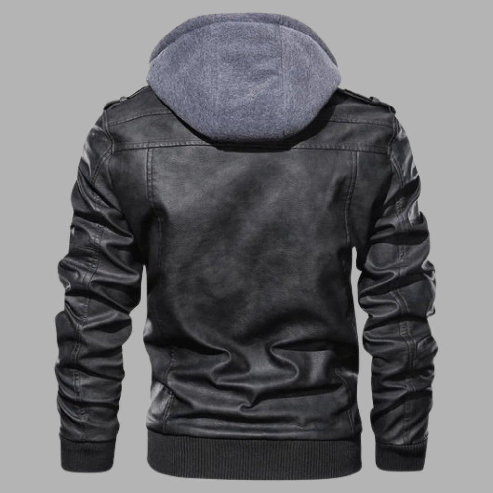 Detachable Hood Leather Jacket - Men's Leather Jacket - Wild Eye Vision