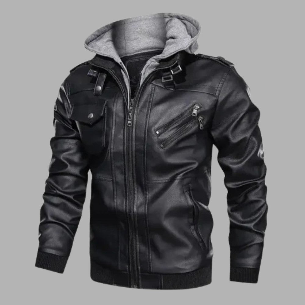 Detachable Hood Leather Jacket - Men's Leather Jacket - Wild Eye Vision